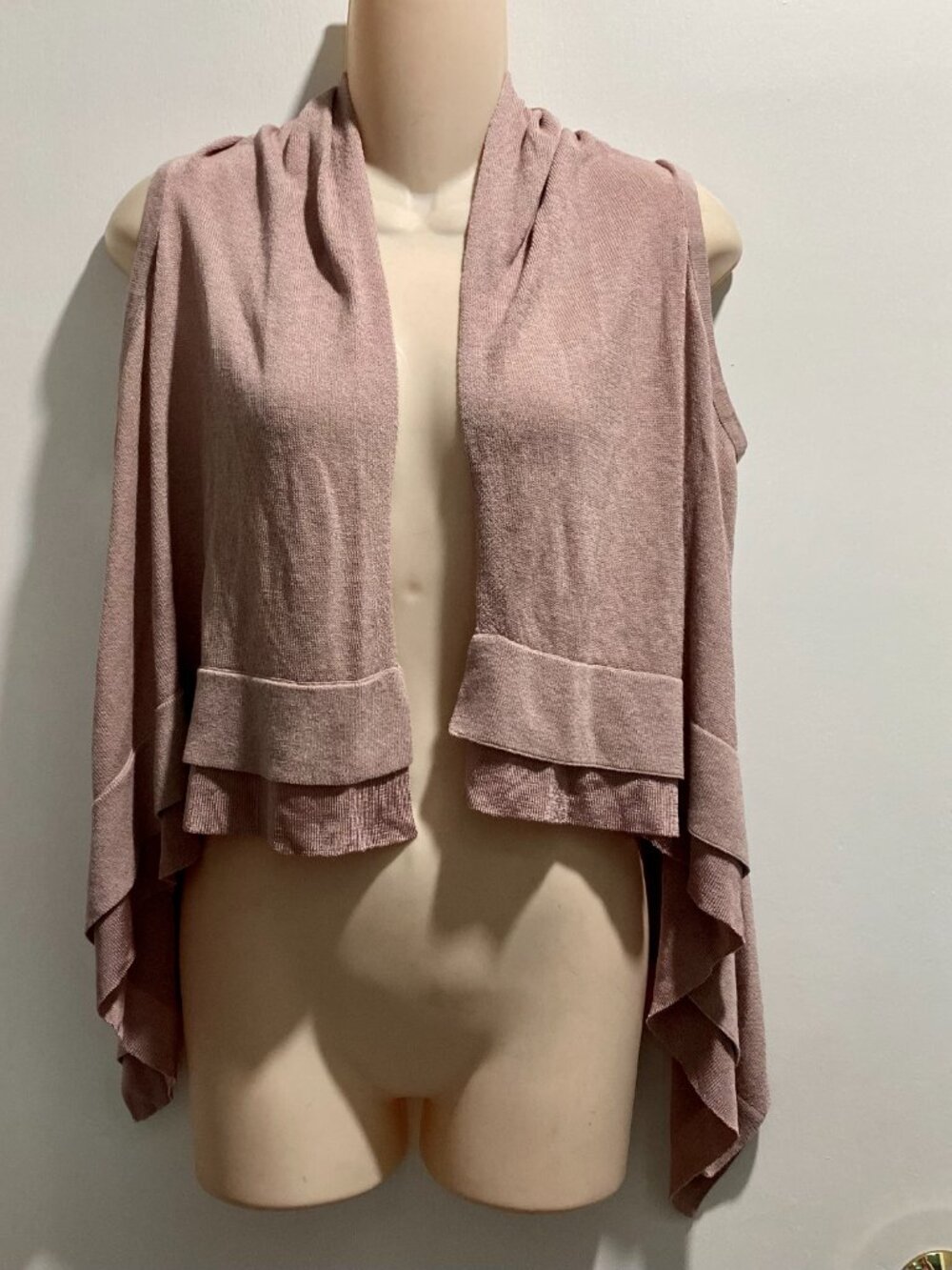 NY & Company Cotton Viscose Asymmetric Ruffled Crop Knit Fairy Bolero Cardigan S